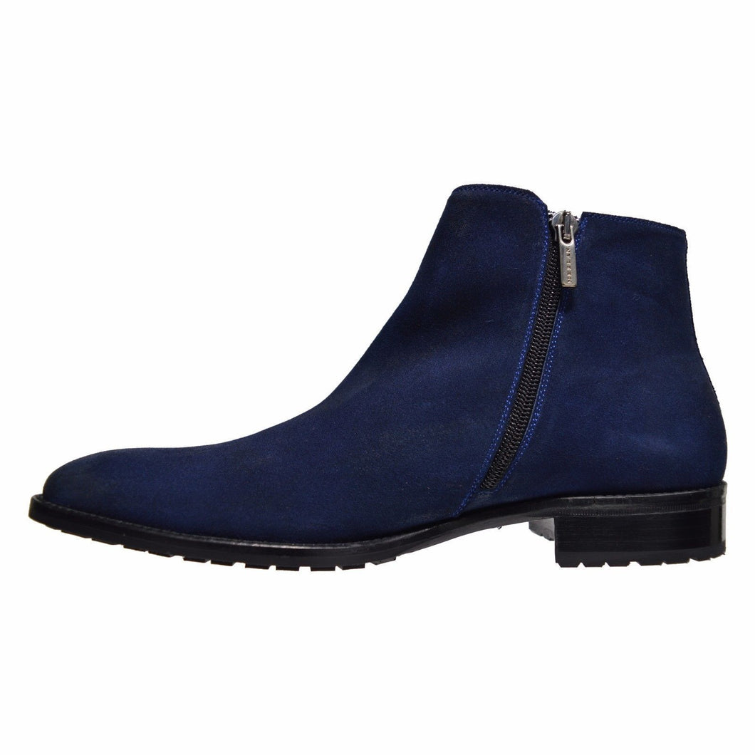 New Handmade Men's Leather Navy Blue Suede Zip Up Fashion Boots - theleathersouq