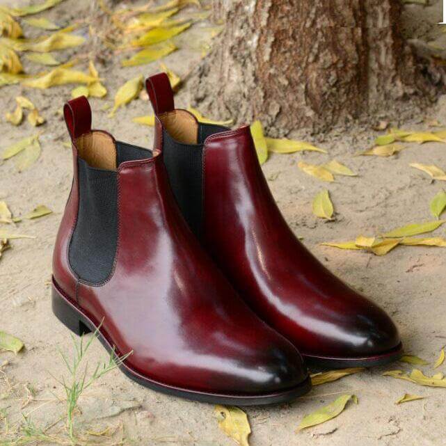 Handmade Men's burgundy color Leather Chelsea Boots ,Men Ankle High Leather  boots