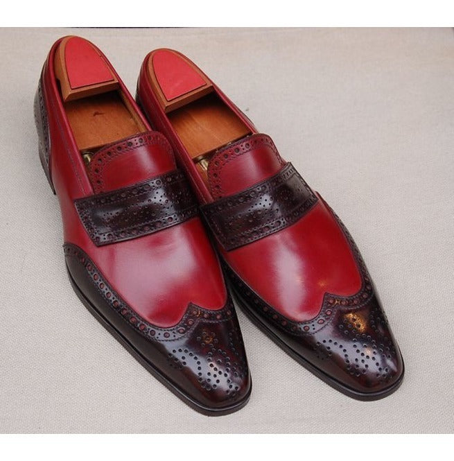 New Men's Handmade Two Tone Formal Shoes, Men Dark Brown And Burgundy Shoes - theleathersouq