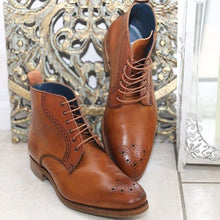 Load image into Gallery viewer, New Handmade Leather Brown Lace Up Boots, Formal Casual Ankle High Boots - theleathersouq