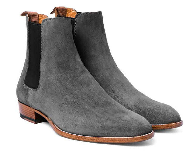 New Men's Handmade Gray Chelsea Suede Stylish Boots, Formal Dress Ankle High Boots - theleathersouq