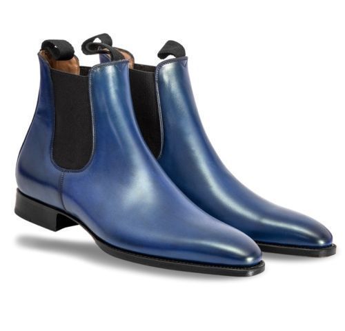 Stylish Men's Handmade blue color Chelsea Leather Boots ,Men Ankle High Leather boots - theleathersouq