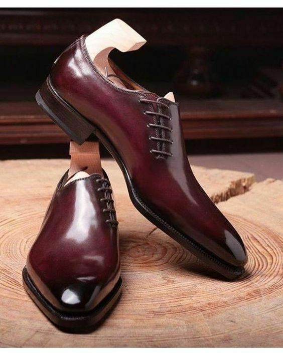 Elegant Handmade Men's Oxford Maroon Lace Up Shoes, Custom Made Fashion Men Shoes - theleathersouq