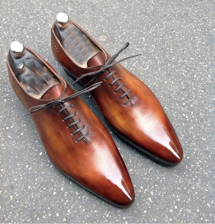 Handmade Men's Fashion Shoes, Men's Brown Leather Lace Up Formal Shoes - theleathersouq