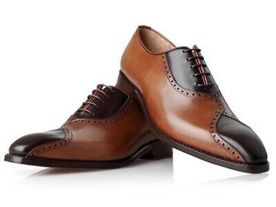 New Men's Handmade Brown & Black Leather Lace up Brogue Shoes, Custom Made men Shoes - theleathersouq