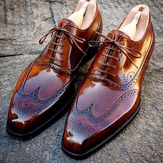 Handmade Mens Tan brown wingtip Leather Dress shoes, Men brogue formal shoes