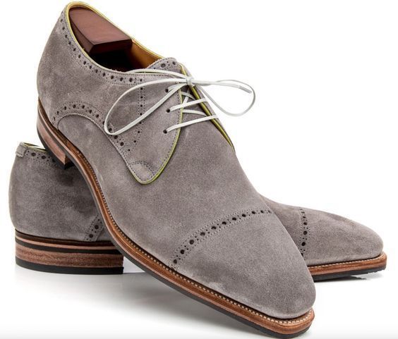 Men's Handmade Gray Color Suede Lace Up Casual Dress Fashion Shoes - theleathersouq