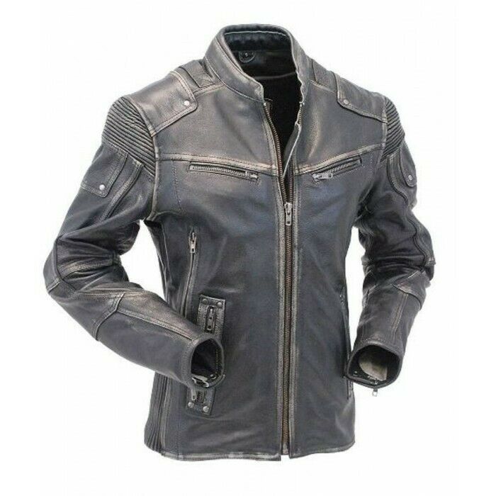 New Men's Cafe Racer Biker Jacket, Vintage Motorcycle Distressed Biker Leather Jacket - theleathersouq