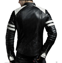 Load image into Gallery viewer, Men Black &amp; White Biker Jacket, Men&#39;s Leather Biker Jacket - theleathersouq