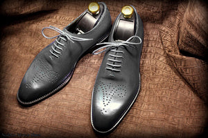 Stylish Men's Handmade Gray Color Brogue Derby Dress Shoes - theleathersouq