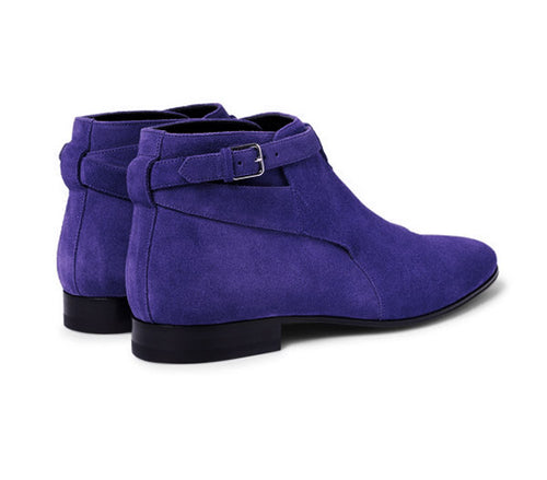 Stylish Men's Handmade Blue Color Suede Jodhpur Ankle High Buckle Dress Boots - theleathersouq