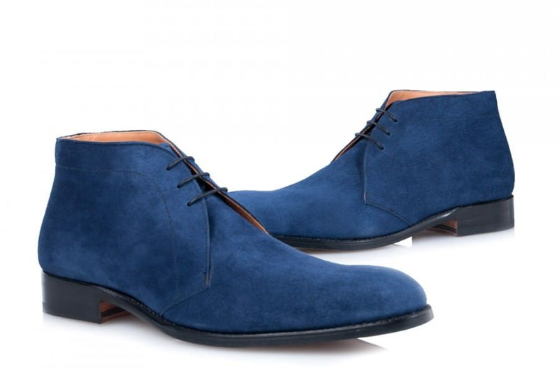 Stylish Men's Handmade Blue Color Half Ankle Suede Chukka Lace Up Casual Boots - theleathersouq
