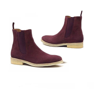 Stylish Men's Handmade Chelsea Crepe Sole Burgundy Suede Fashion Casual Boots - theleathersouq