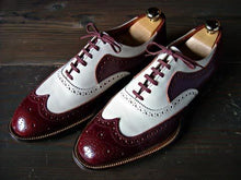 Load image into Gallery viewer, Stylish Men&#39;s Handmade Burgundy &amp; White Leather Wing Tip Brogue Lace Up Shoes - theleathersouq