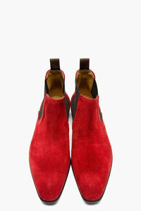 Stylish Handmade Men's Chelsea Ankle High Suede Red Fashion Boots - theleathersouq
