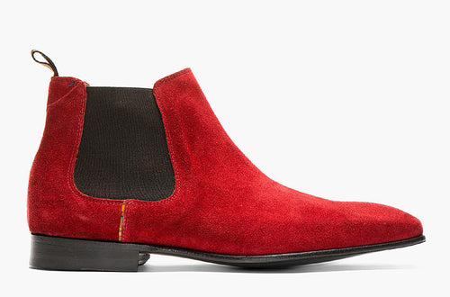 Stylish Handmade Men's Chelsea Ankle High Suede Red Fashion Boots - theleathersouq