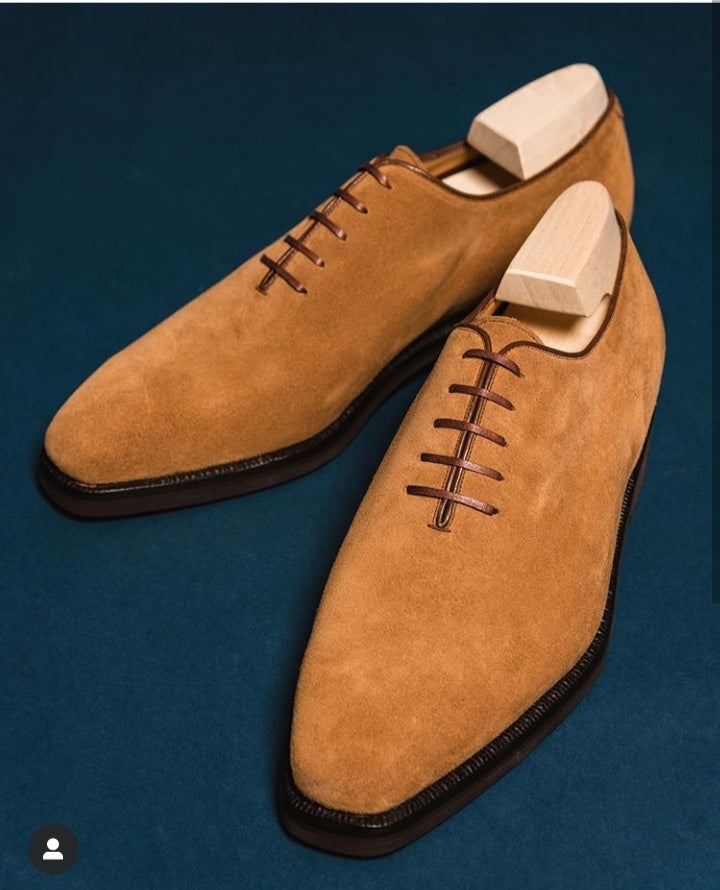 Stylish Handmade Men's Tan Color Derby Shoes, Men's Lace Up Suede Fashion Shoes - theleathersouq