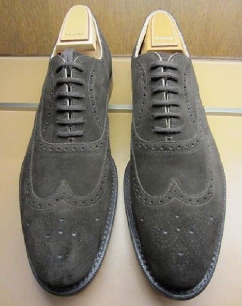 Elegantly Designed Men's Handmade Gray Suede Lace Up Shoes, Men Dress Formal Wing Tip Brogue Shoes - theleathersouq