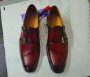 Stylish Men's Handmade Burgundy Leather Double Monk Strap Dress Formal Shoes - theleathersouq