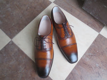 Load image into Gallery viewer, Classic Men&#39;s Handmade Two Tone Brown Burnished Toe Lace Up Dress Shoes - theleathersouq