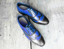 Stylish Men's Handmade Blue & Black Leather Cap Toe Brogue Lace Up Dress Shoes - theleathersouq