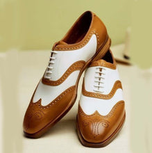Load image into Gallery viewer, New Stylish Handmade Men&#39;s Oxford Wing Tip Brogue Tan &amp; White Leather Shoes - theleathersouq