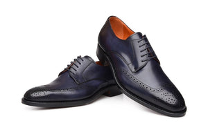 Stylish Men's Handmade Bluish Purple Leather Wing Tip Brogue Lace Up Dress Shoes - theleathersouq