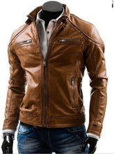 Load image into Gallery viewer, Stylish Handmade Men Brown Leather Fashionable Biker Jacket,New Motorbike Jacket - theleathersouq