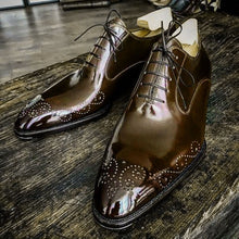 Load image into Gallery viewer, Stylish Handmade Men American Luxury Brogue Toe Dark Brown Leather Shoes, leather shoes - theleathersouq
