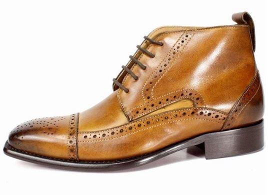 Handmade Men’s Ankle High Leather Cap Toe Brogue Boots Men’s Brown Chukka Lace Up Boots - theleathersouq