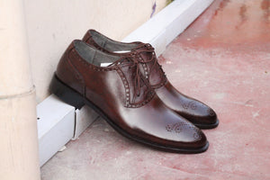 Stylish Handmade Men's Brown Leather Brogue Lace Up Dress Shoes - theleathersouq
