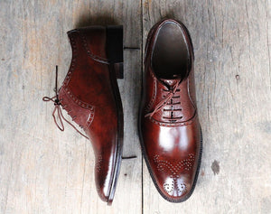 Stylish Handmade Men's Brown Leather Brogue Lace Up Dress Shoes - theleathersouq