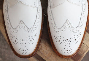 Stylish Handmade Men's White Leather Wing Tip Brogue Lace Up Dress Shoes - theleathersouq