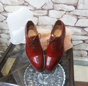 Stylish Men's Handmade Burgundy Color Brogue Leather Lace Up Dress Shoes - theleathersouq