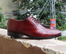 Stylish Men's Handmade Burgundy Color Brogue Leather Lace Up Dress Shoes - theleathersouq