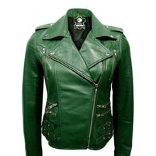 Load image into Gallery viewer, Stylish Women&#39;s BRANDO CLASSIC Green Leather Jacket, Ladies&#39; Leather Jacket - theleathersouq