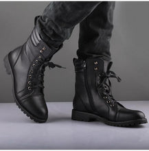 Load image into Gallery viewer, Handmade men&#39;s Black Color Lace Up &amp; Zipper Strap Leather Boot, Men&#39;s Formal Boots - theleathersouq