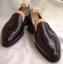 Load image into Gallery viewer, Stylish Men&#39;s Handmade whole cut leather shoes, Men Burgundy Loafers &amp; Slip ons - theleathersouq