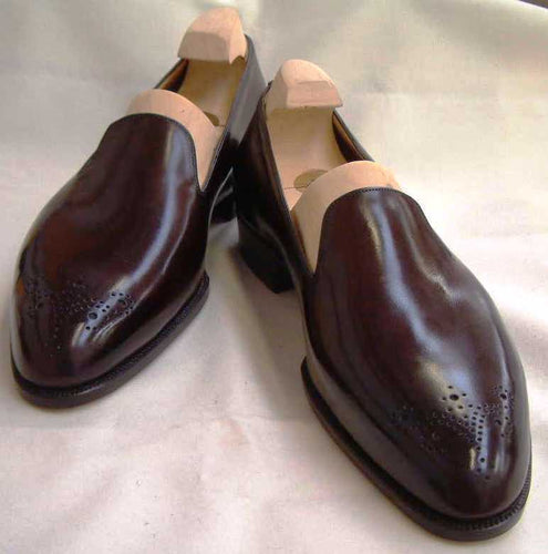 Stylish Men's Handmade whole cut leather shoes, Men Burgundy Loafers & Slip ons - theleathersouq