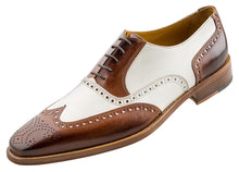 Load image into Gallery viewer, Stylish Handmade Men&#39;s Oxford Burnished Brogue Wingtip Brown &amp; White Leather Shoes - theleathersouq