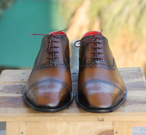 Handmade Men’s Cap Toe Brogue Leather Shoes, Men's Brown Lace Up Dress Shoes - theleathersouq