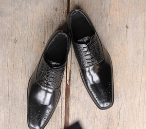 Men's Handmade Black Alligator Leather Brogue Shoes - theleathersouq