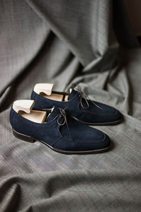 Stylish Handmade Men's Round Toe Navy Blue Suede Shoes, Men Formal Laces Shoes - theleathersouq