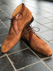 Handmade Men's Brown Leather Suede Chukka Boots, Men Lace Up stylish Dress Boots - theleathersouq