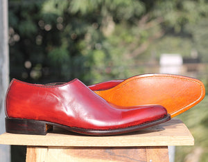 Handmade Men's Burgundy Whole Cut Leather Shoes, Men Slip On Dress Formal Shoes - theleathersouq