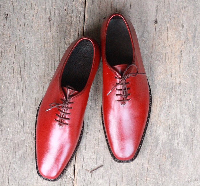 Handmade Men's Burgundy Whole Cut Leather Shoes, Men Lace Up Dress Formal Shoes - theleathersouq