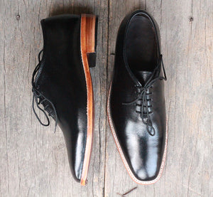 Handmade Men's Black Whole Cut Leather Shoes, Men Lace Up Dress Formal Shoes - theleathersouq