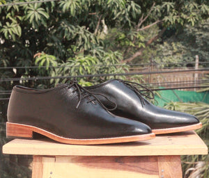 Handmade Men's Black Whole Cut Leather Shoes, Men Lace Up Dress Formal Shoes - theleathersouq