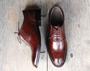 Handmade Men's Brown Brogue Dress Shoes, Men Lace Up Formal Leather Shoes - theleathersouq