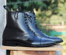 Handmade Men's Ankle High Cap Toe Leather Dress boots, Men Black Lace up Boots - theleathersouq